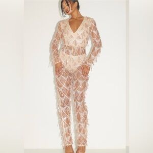 Pretty Little Thing Rose Gold Tassel Sequin Plunge Jumpsuit